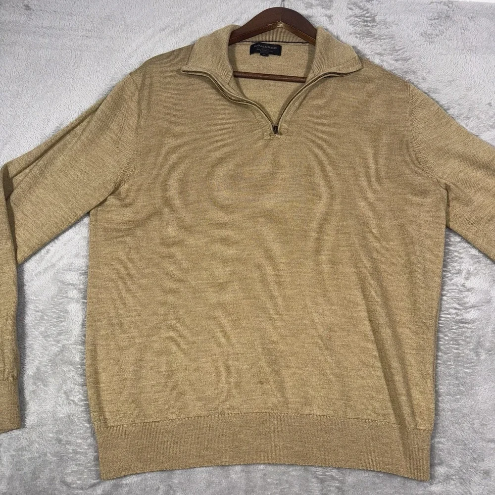 Banana Republic 1/4 Zip Sweater Men's Large Brown Long Sleeve 100% Merino‎ Wool